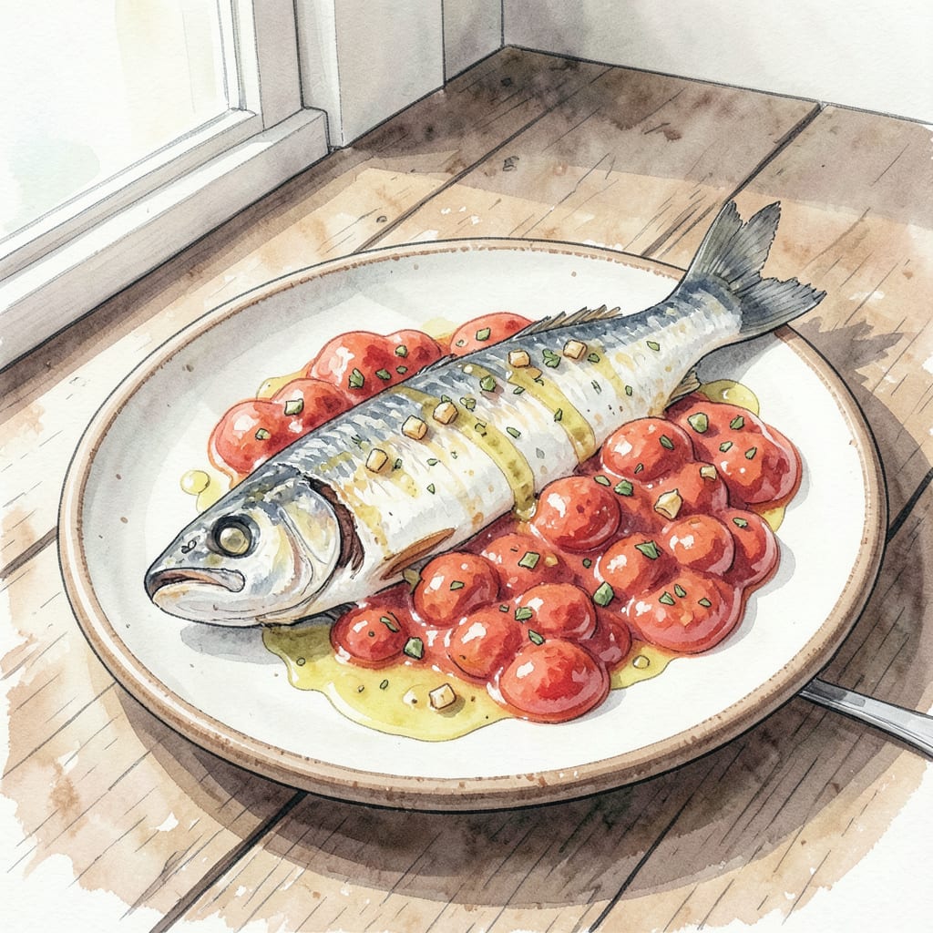 Complete Mackerel in Tomato Sauce Recipe: Mediterranean Delight in 30 Minutes overview image