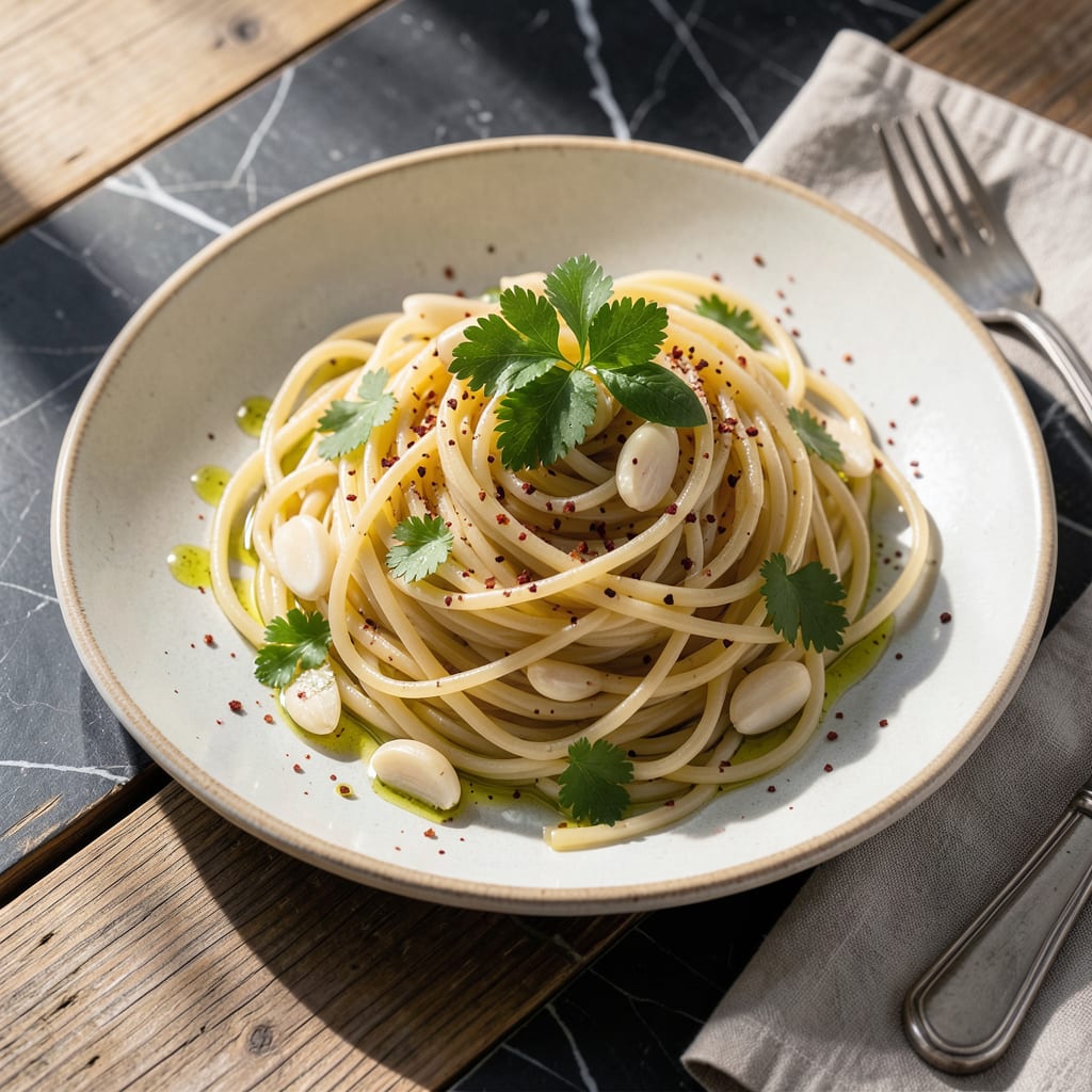Visual representation of No Sauce Spaghetti Recipe: Garlicky Olive Oil and Herb Simplicity