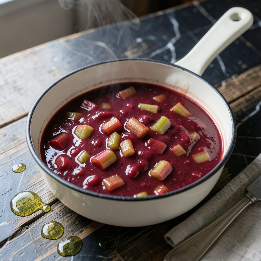 Visual representation of Old Fashioned Rhubarb Sauce Recipe: Tart Sweet Spread for Biscuits