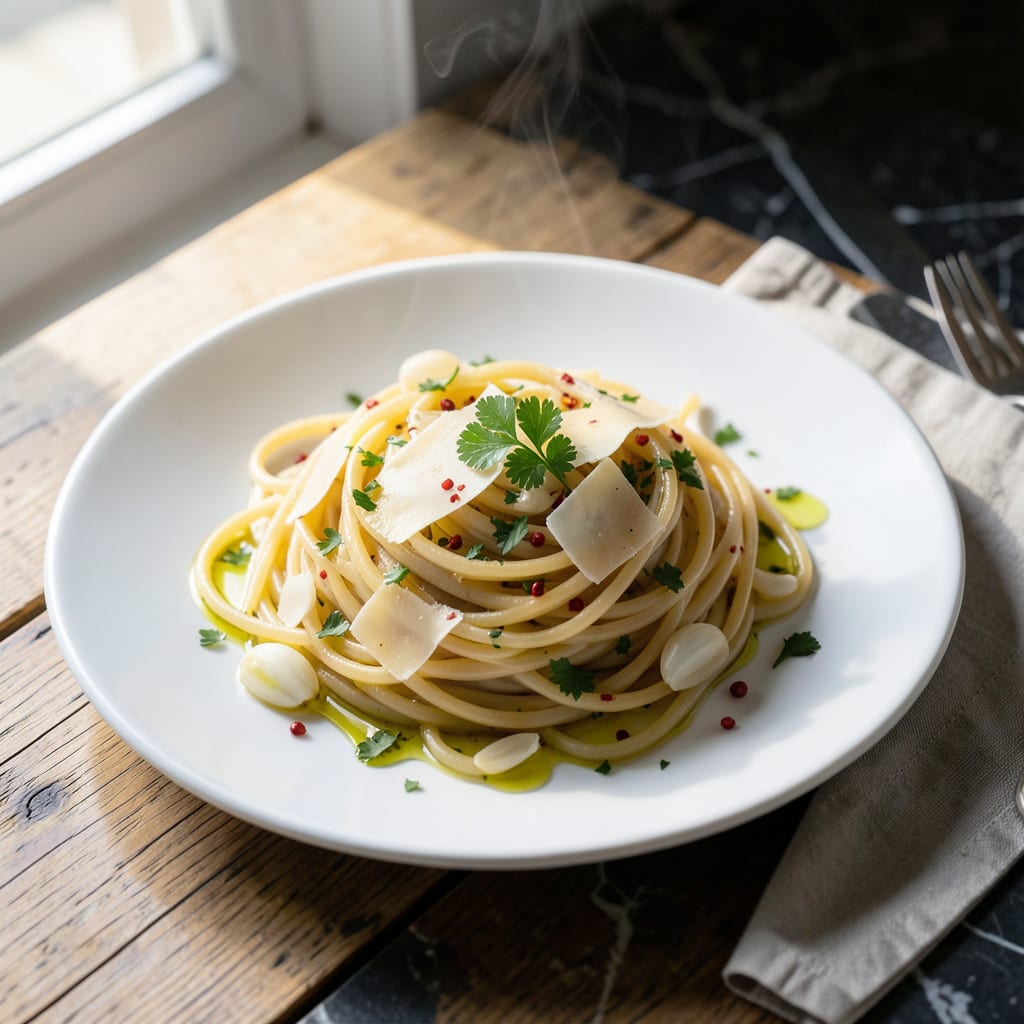Pasta No Sauce Recipe: Olive Oil and Garlic Simplicity illustration with key details