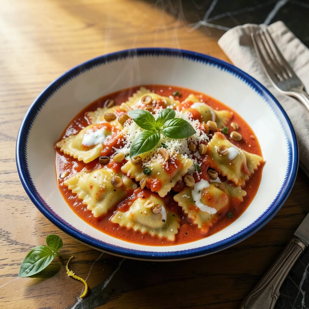 Ravioli Pasta Sauce Recipe: Rich Tomato Basil Velouté for Perfect Pairing example with annotations