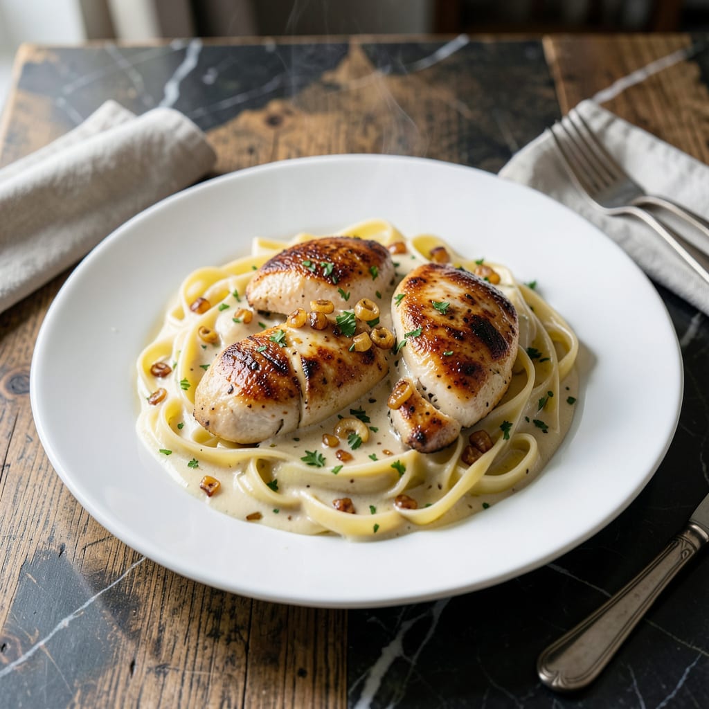 Recipe For Creamy Pasta Sauce With Chicken: Velvety Texture and Savory Bites illustration with key details