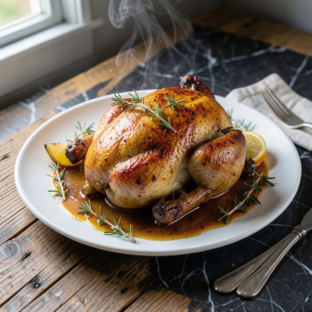 Visual representation of Roasted Chicken With Sauce Recipe: Golden Skin and Velvet Smooth Gravy