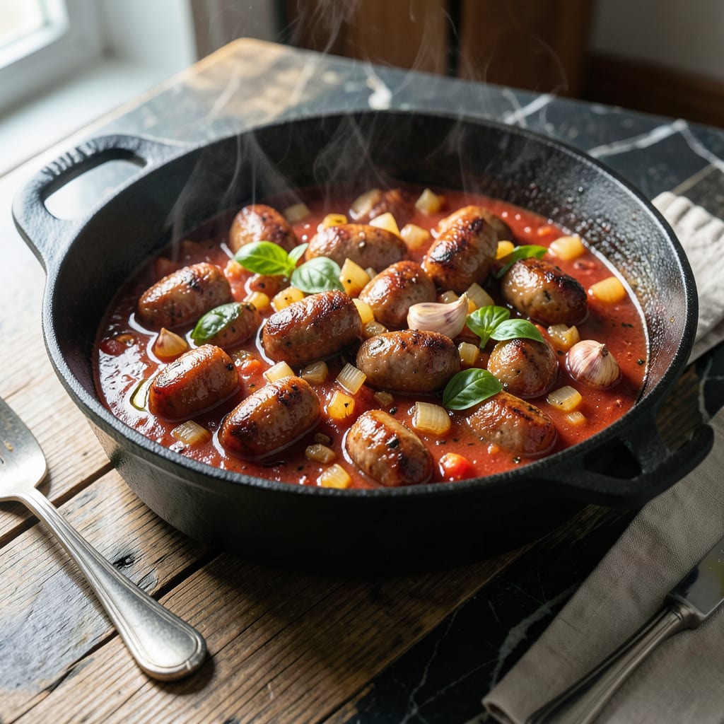 Comprehensive Sausage and Sauce Recipe: Simmered in Rich Tomato Herb Broth visual reference