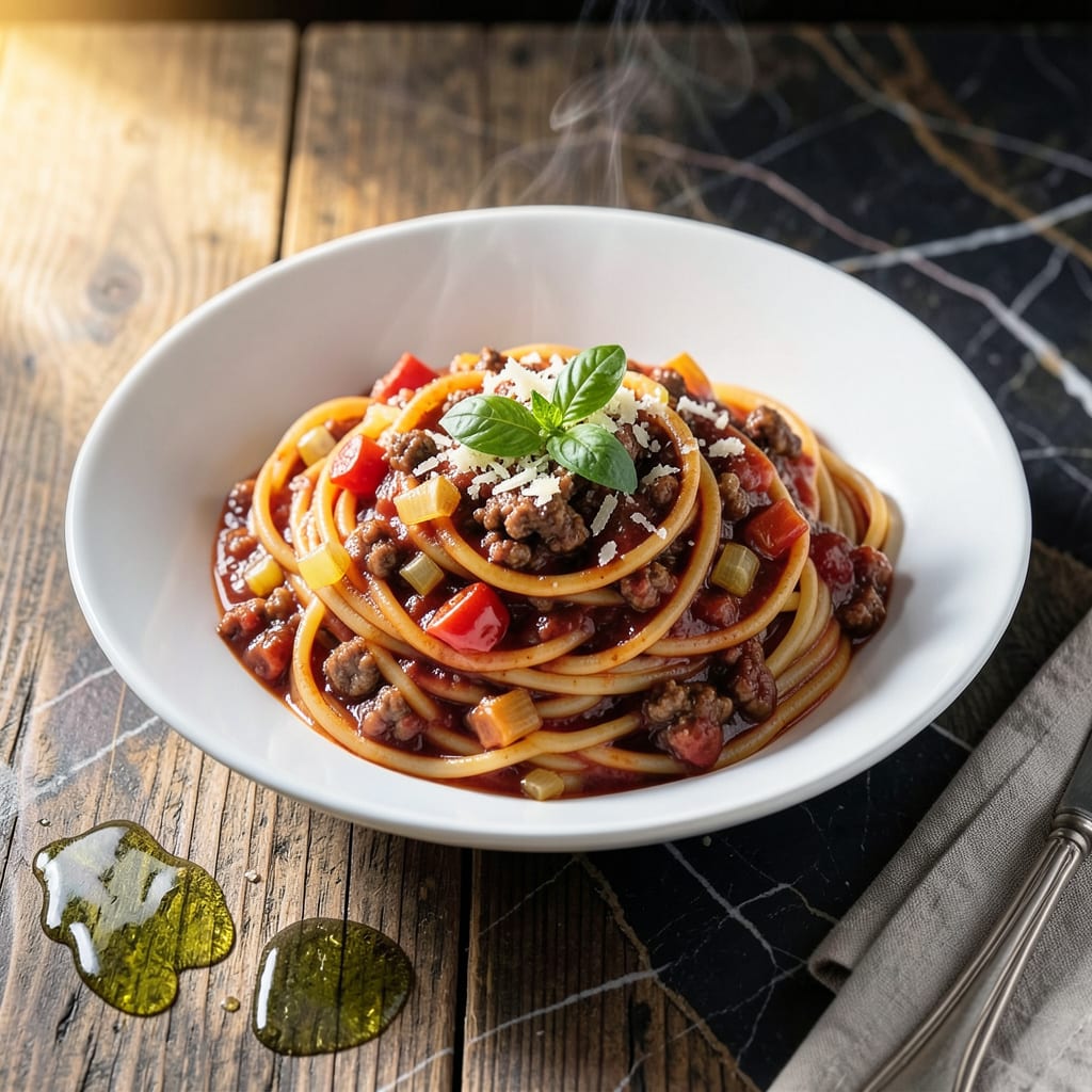 Visual representation of Spaghetti Bolognese Sauce Recipe: Slow Simmered Meat and Tomato Richness