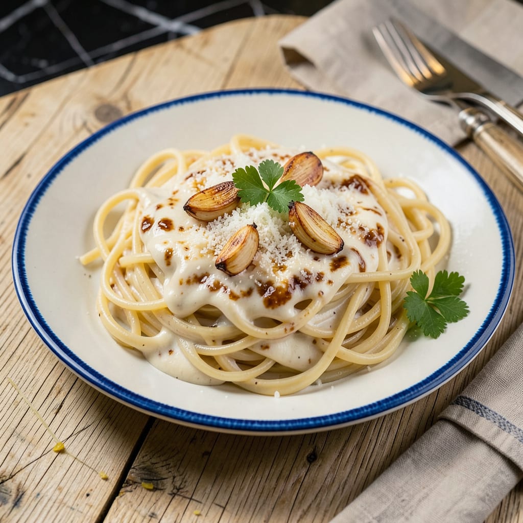 Spaghetti With Alfredo Sauce Recipe: Silky Garlic Parmesan Perfection illustration with key details