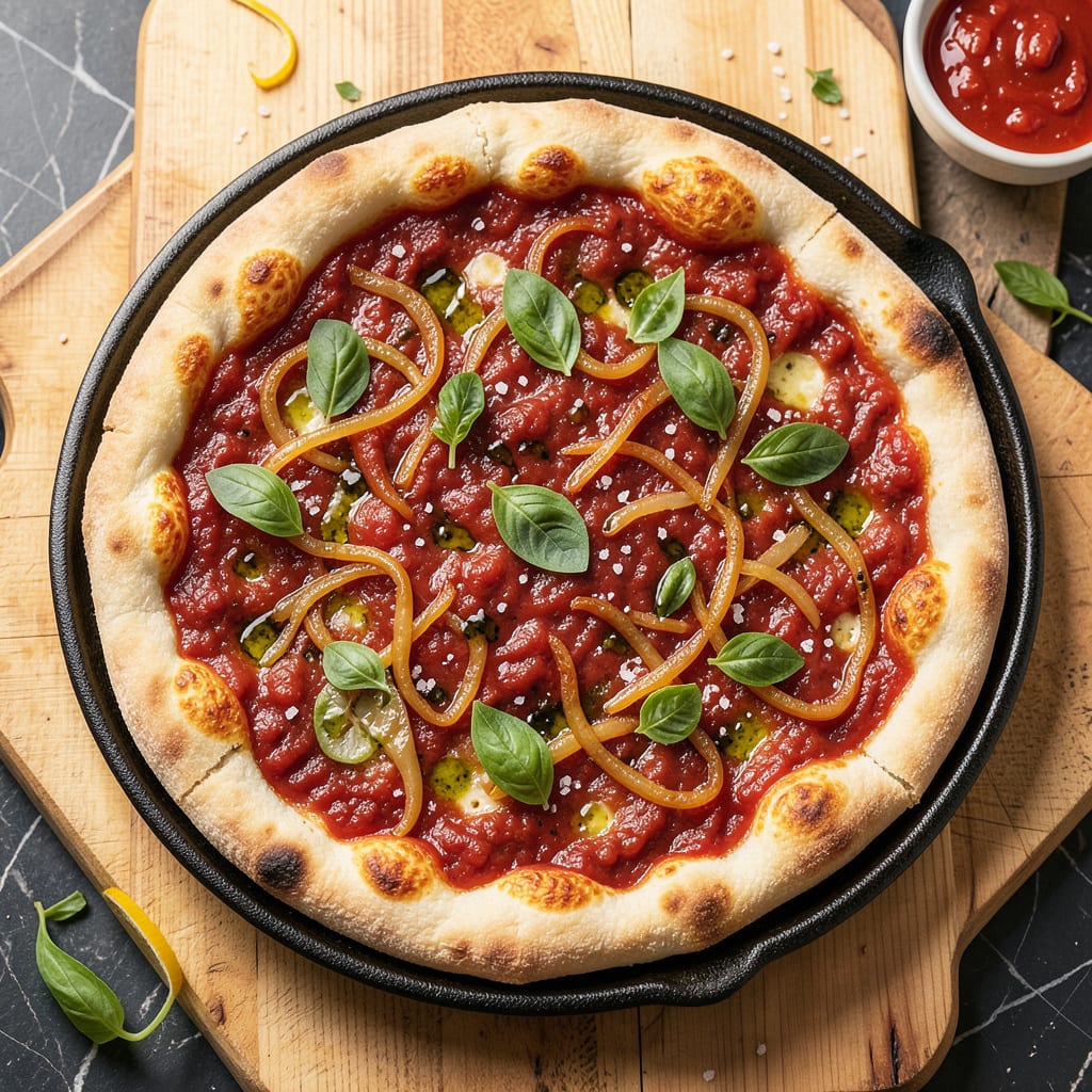 Visual representation of Sweet Sauce Pizza Recipe: Homemade Crust With Rich Tomato Depth