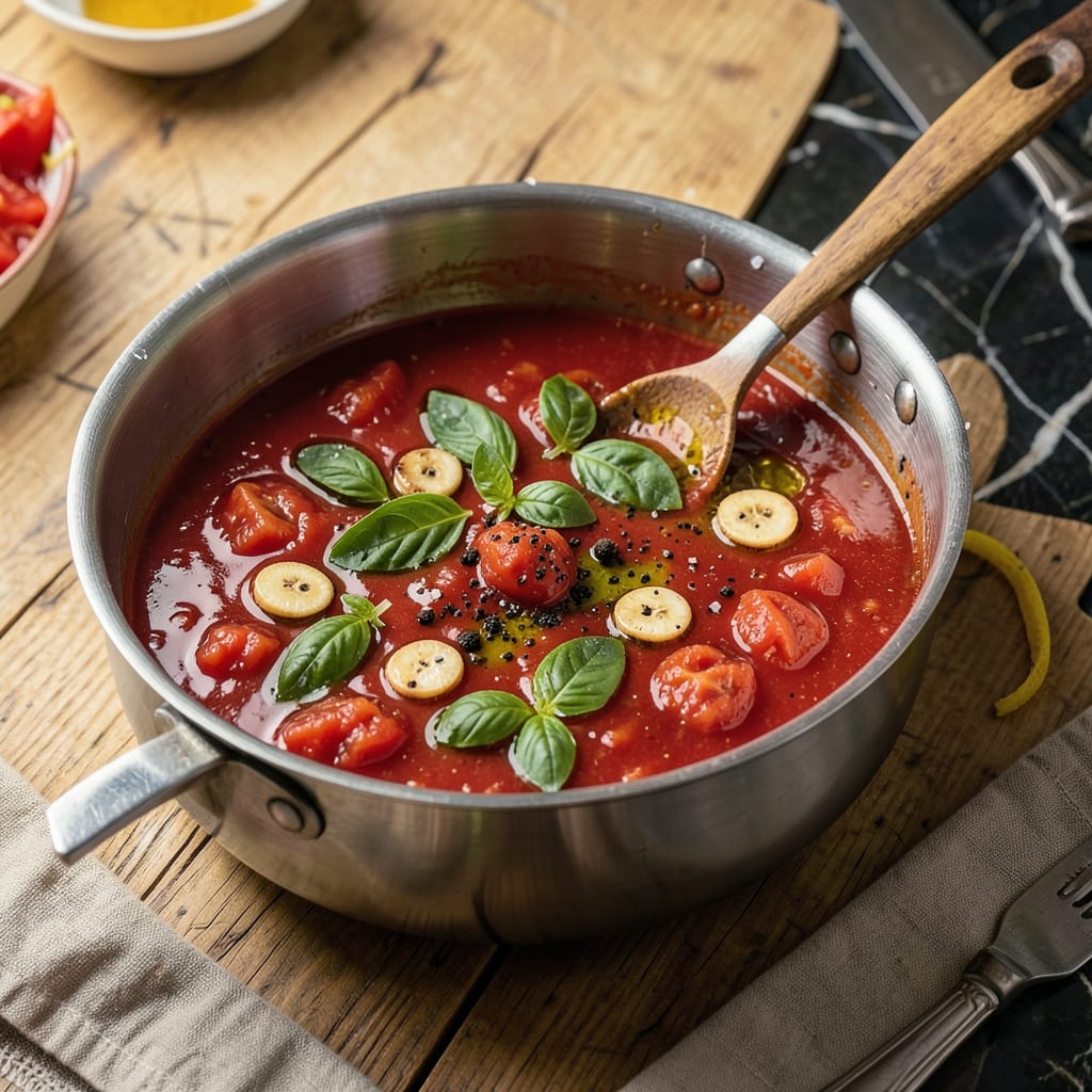 tomato sauce marinara recipe example with annotations