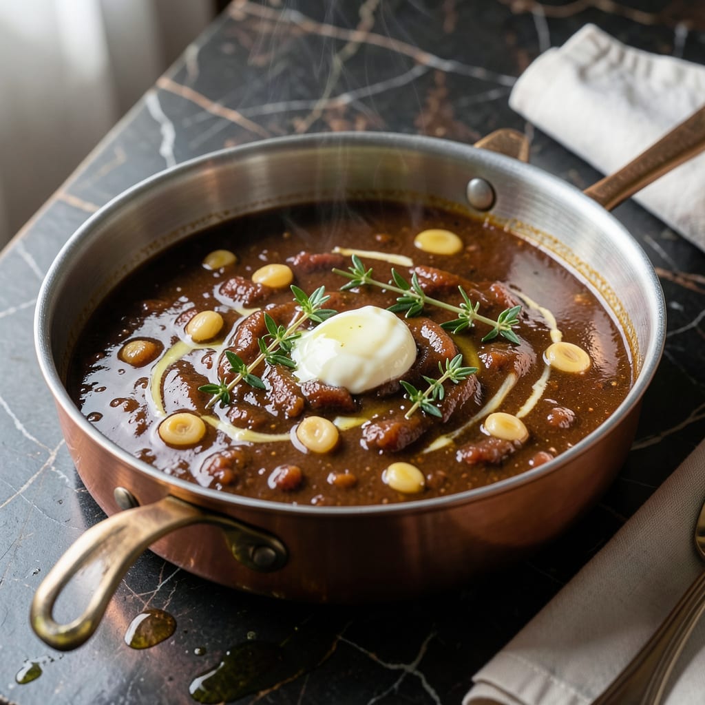 Traditional Bordelaise Sauce Recipe: Rich Red Wine and Shallot Reduction example with annotations