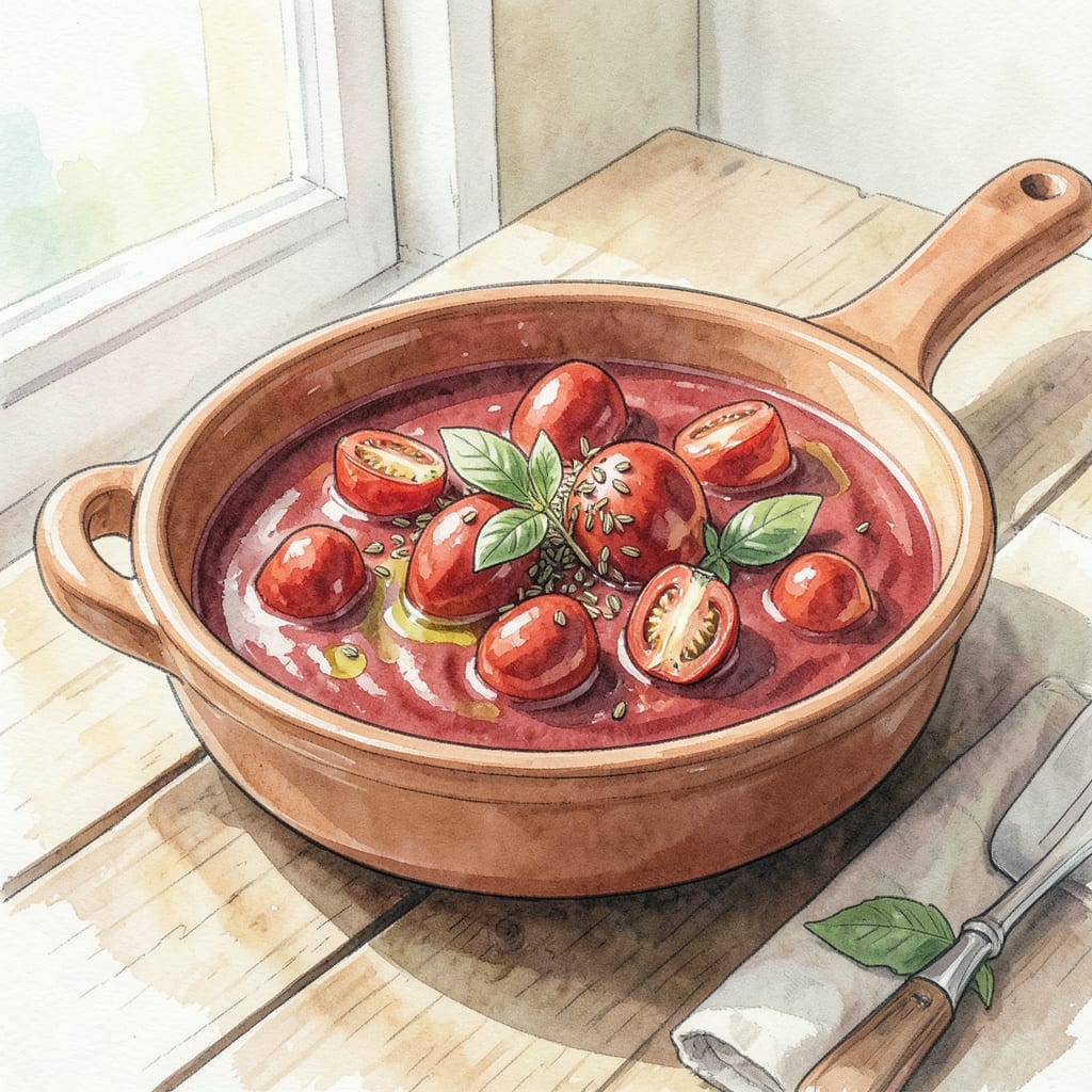 Visual representation of tuttorosso tomato sauce recipe