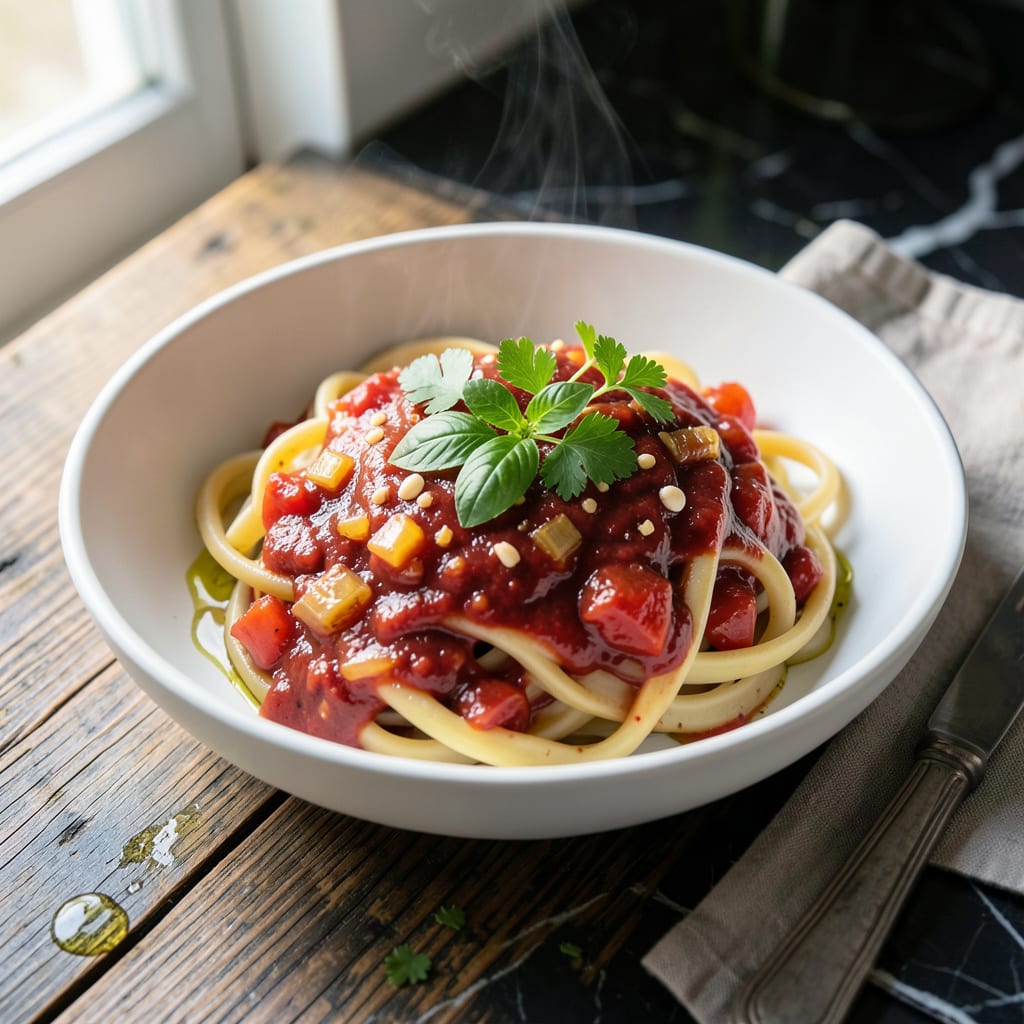 Complete Vegan Pasta Sauce Recipe: Garden Fresh Simmered Richness overview image