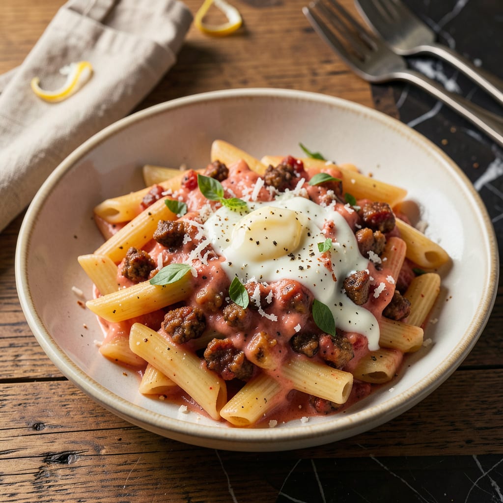vodka sauce pasta recipe with meat detailed visual guide